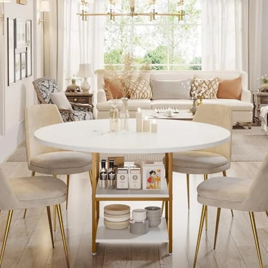 Round 47-Inch Dining Table with Storage for 4 People, Ideal for Kitchen and Dining Room
