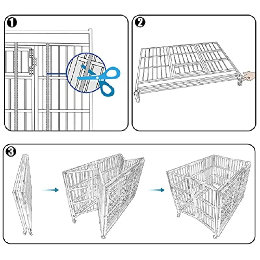 37 Heavy Duty Stainless Steel Dog Cage Kennel Crate and Playpen for Training Small Dogs Indoor Outdoor Use with Double Doors Lo