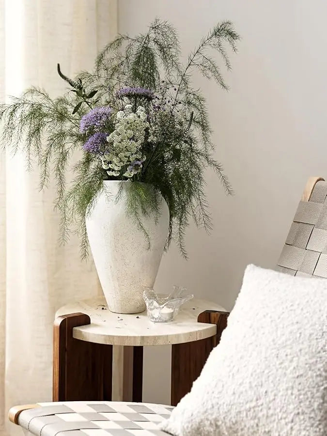 White Ceramic Vase - Large 11.8 Inch Tall Floor Vase for Centerpieces, Farmhouse Rustic Minimalist Home Decor for Living Room, E