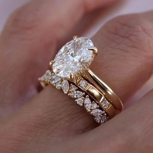 3pcs Oval Moissanite Bridal Set 8x12mm 4.5CT - Stackable Wedding Rings Fine Jewelry for Women, 925 Sterling Silvery Luxury Trio