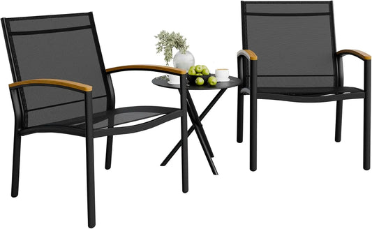 3 Pieces Patio Bistro Sets Outdoor Textilene Fabric Conversation Set with Table