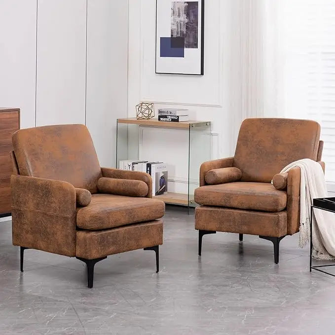 25" W 23" D Rustic Accent Chairs Set of 2, Comfy Cross Legged Reading Chairs Upholstered Cozy Sofa Armchairs Corner Sitting Cha