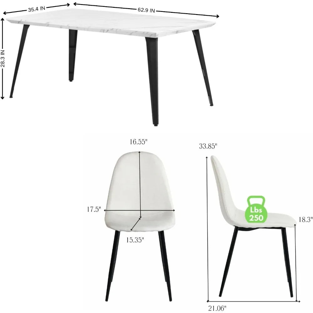 Mid-Century Modern 5-Piece Dining Set - Rectangular Table with 4 Fabric Chairs, Metal Frame, Durable PE Material for Stylish Din