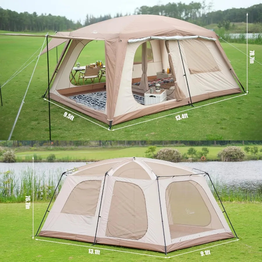 8-10 Person Camping Tent with 3 Door 2 Room Large Family Cabin Tents, Double Layer Waterproof Portable Glamping Tent, Big Tents