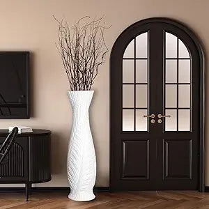 Elegant Large Black Ceramic Floor Vase, 30 Tall, Handcrafted for Home Decor, Living Room, Feather Pattern, Wide Decorative Vase