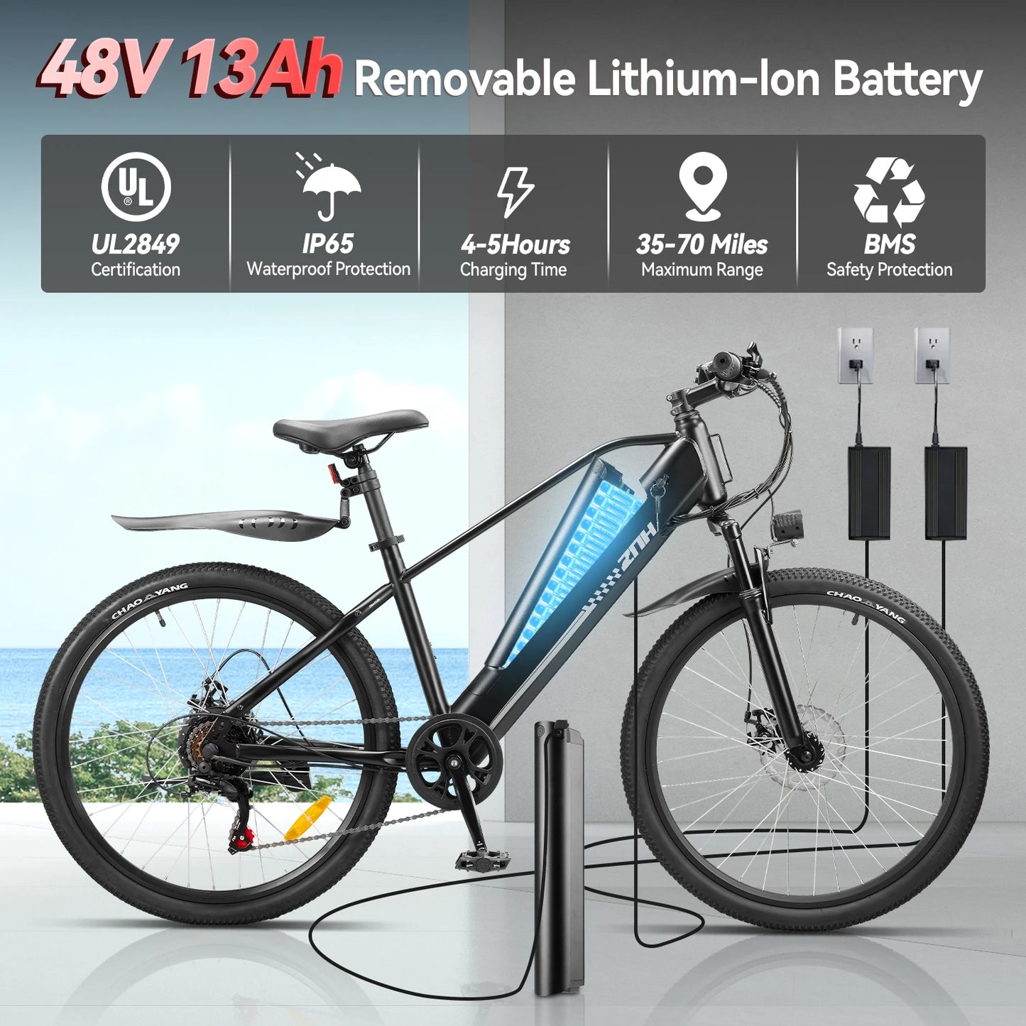 ZNH Electric Bicycle for Adults,1000W Peak Motor,48V,20MPH,26" Electric Bike,7-Speed,50 Miles,E-bike UL 2849