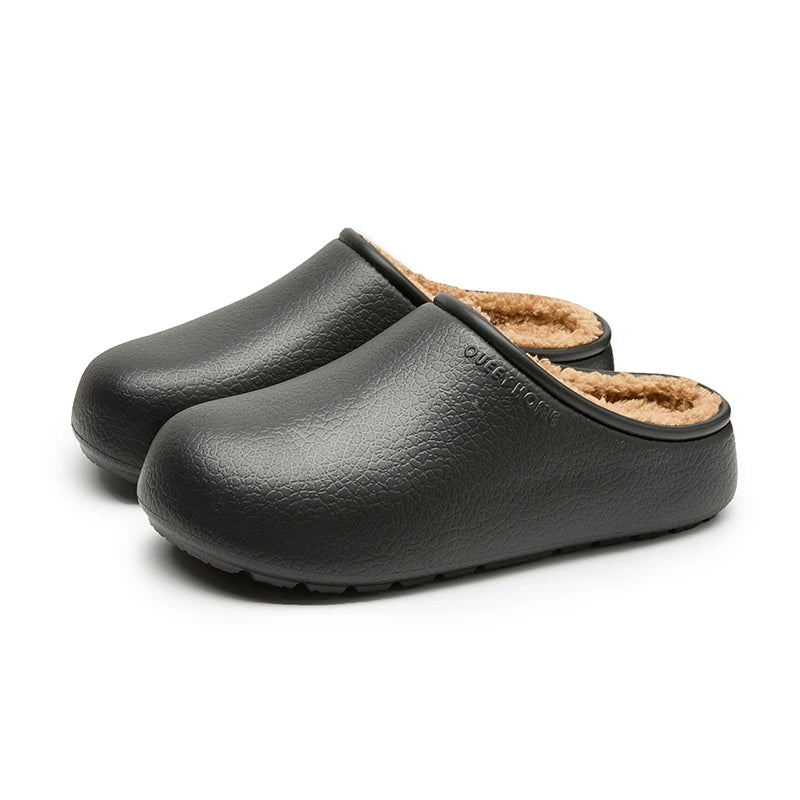 Women's Waterproof Winter Slippers Non Slip Plush Warm House Shoes Indoor Outdoor Soft Comfortable Lined Couple Shoes