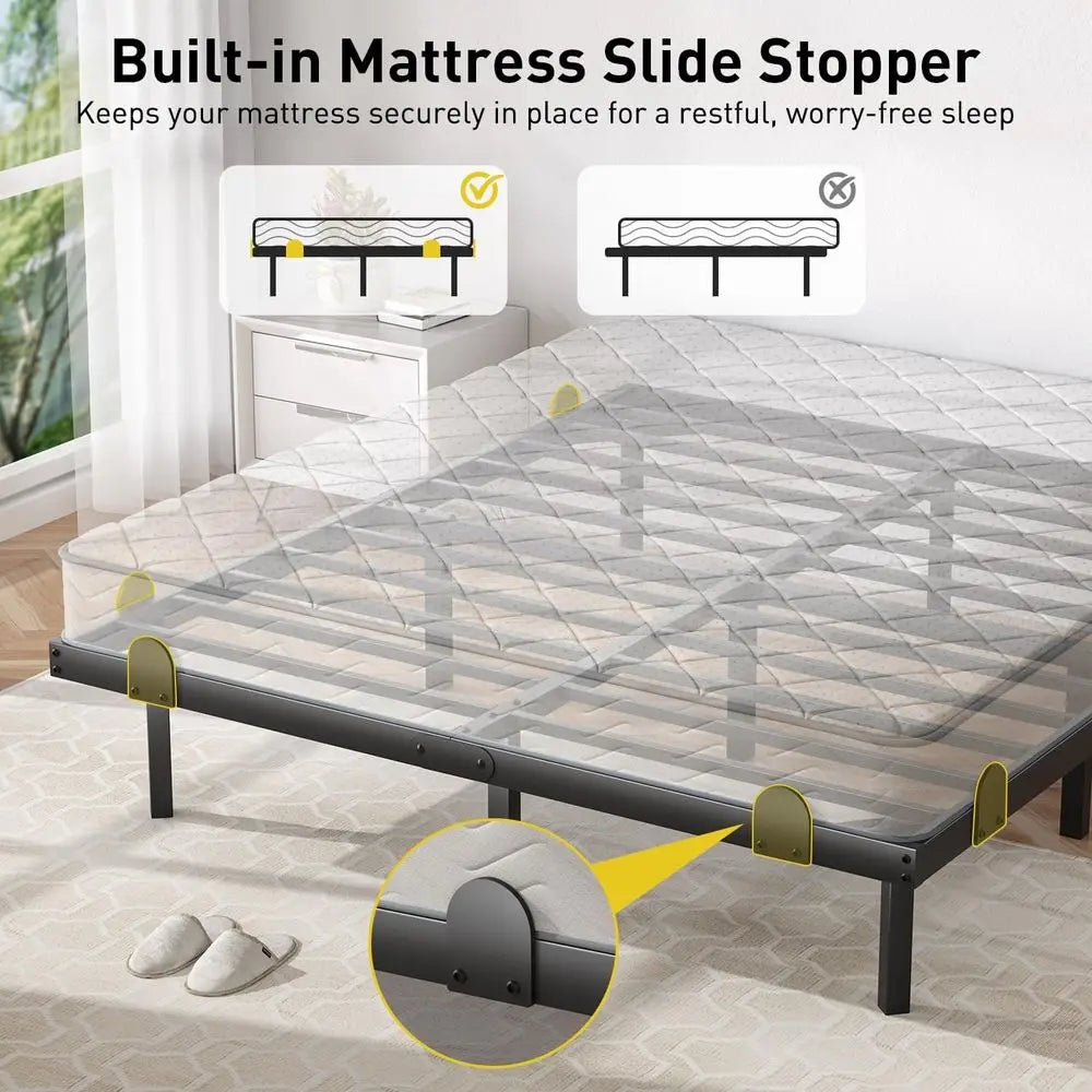 King Size 10 Inch LED Floating Bed Frame with Charging Station, Easy Assembly, No Box Spring Needed