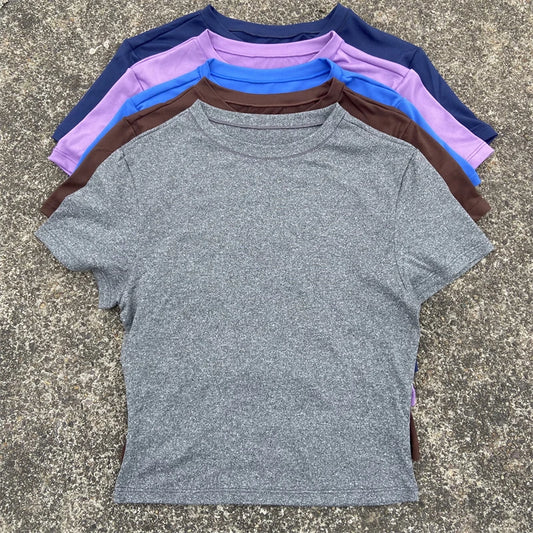 Women Yoga Clothes Short Sleeve T Shirt Gym Workout Crop Top Tight Soft Blouse Plus Size Quick Drying Running Casual Sportswear