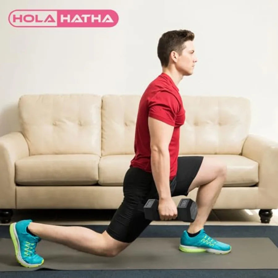 HolaHatha Hexagonal Rubber Dumbbell Weights Set with Rack for Home Gym 100 Lbs Total Capacity Black Portable Adjustable Dumbbel
