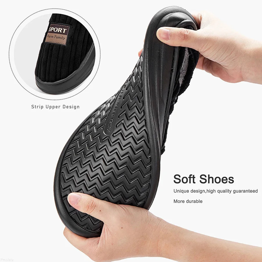 House Slippers For Men Furry Cozy Memory Foam Round Toe Couple Shoes Warm Winter Soft Plush Slippers