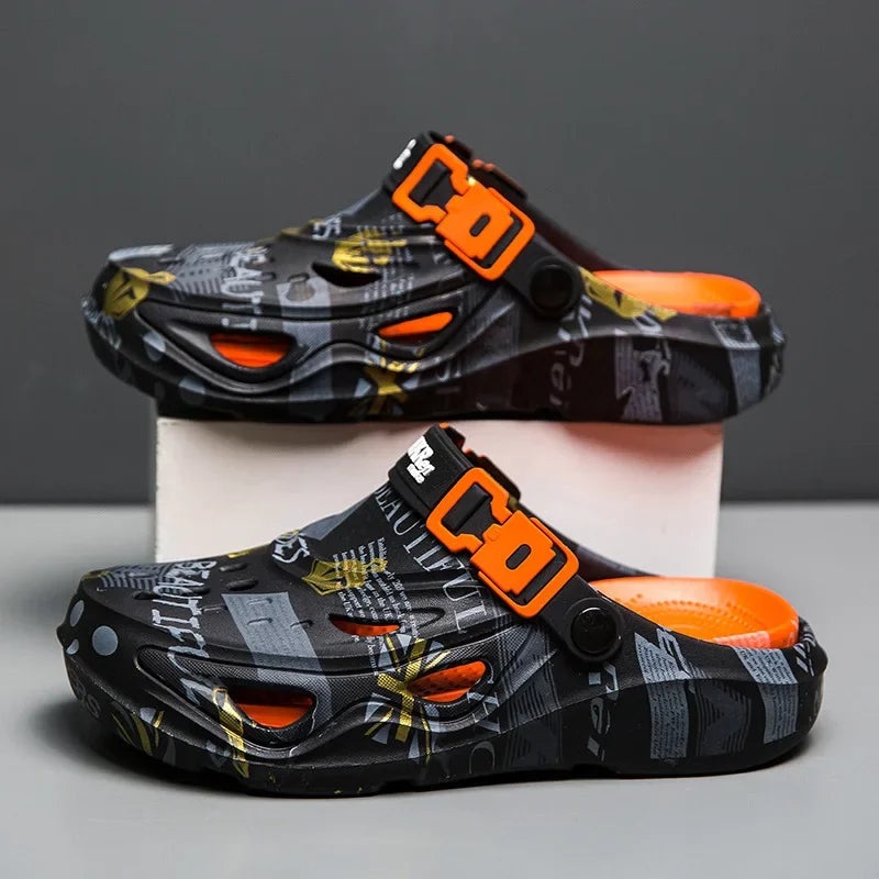 Men's Sports Sandals Eva Light Soft Comfortable Men's Beach Sandals Fashion Platform Buckle Slip-on Graffiti Slippers for Men