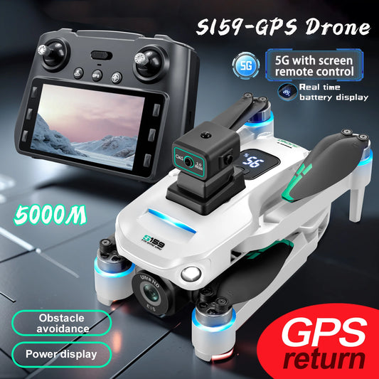 S159 GPS Drone Professional 360° Obstacle Avoidance Brushless 8K HD Dual Camera With Screen 5G WIFI FPV Dron Foldable Quadcopter