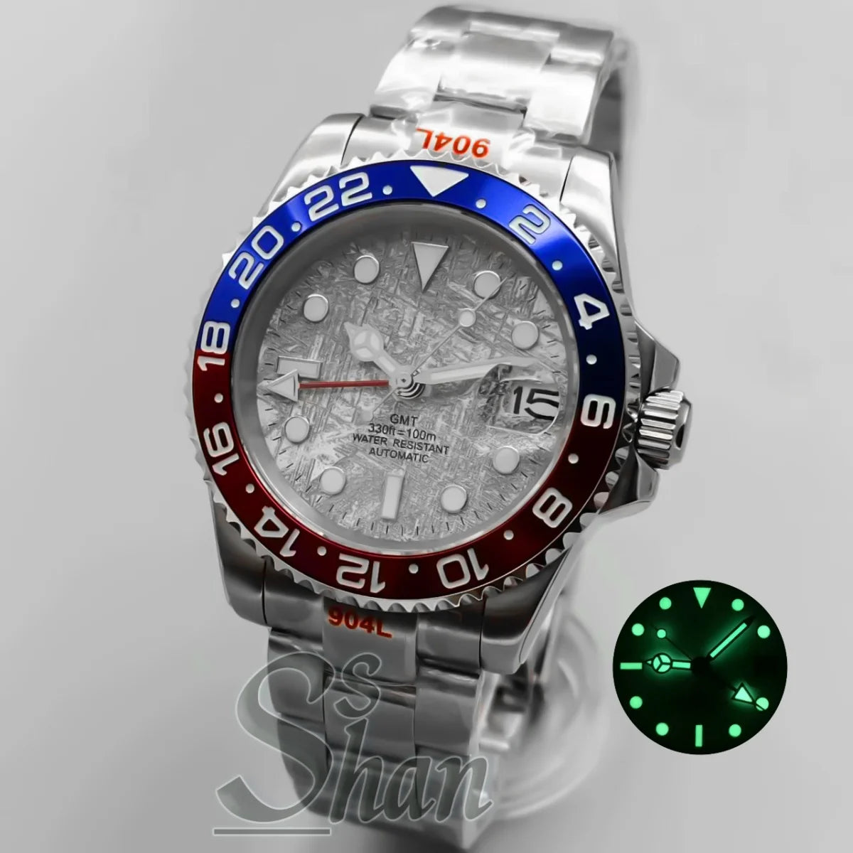 Customized logo luxury 40mm NH34 GMT mechanical watch ceramic bezel sapphire glass green luminous dial water-resistant to 10ATM