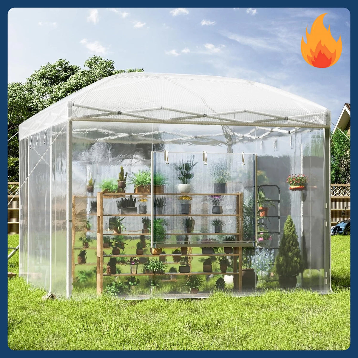 [New Arrival!]10×10×8.5 FT Outdoors Pop-up Greenhouses with Adjustable Reinforced Frame, Portable Walk in Greenhouse with 2 Roll
