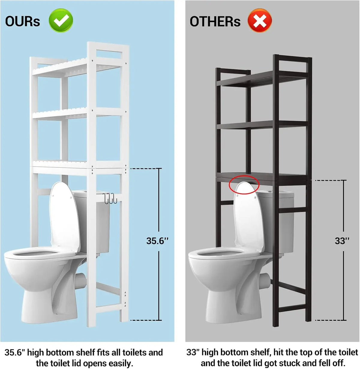 Over The Toilet Storage, Bamboo Over Toilet Bathroom Organizer Rack, Freestanding Bathroom Shelves Above Toilet Storage