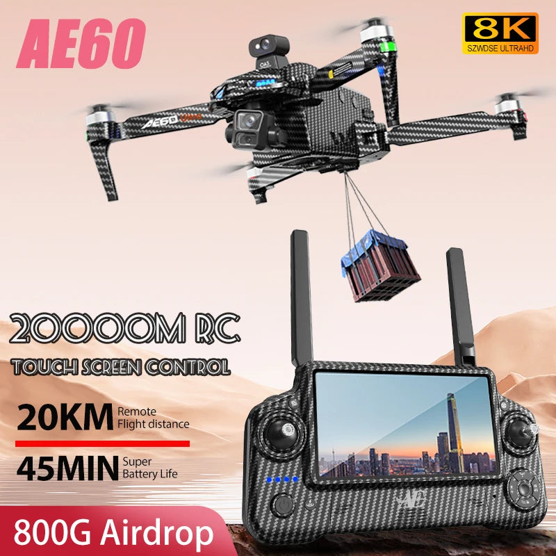 AE60 Ultra Professional Drone With 8K Camera 3-Axis Gimbal 5.8G GPS 360° Obstacle Avoidance Quadcopter Touch Screen FPV RC Dron