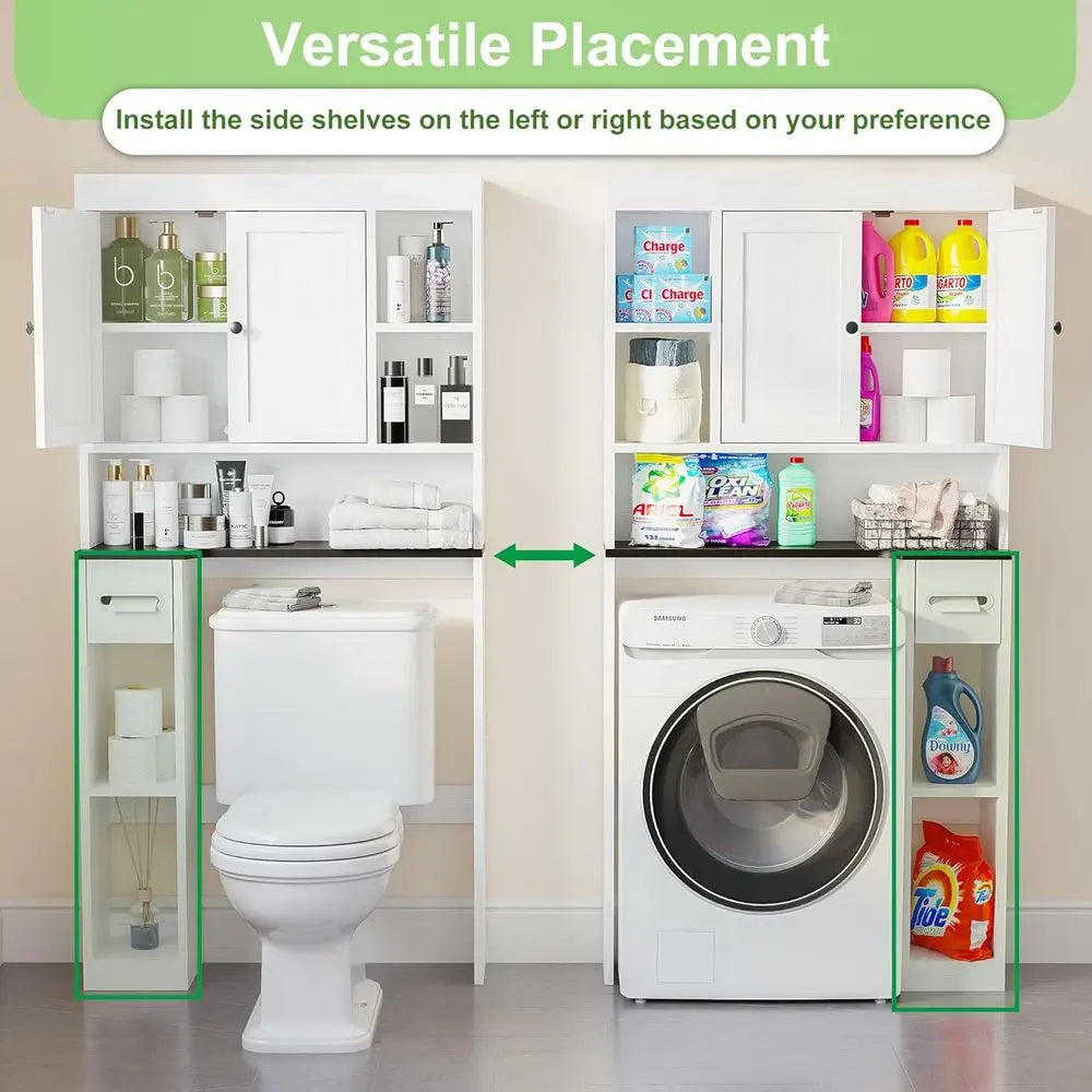 7-Tier Walnut-Style Over-the-Toilet Storage, White Bathroom Organizer with Toilet Paper Stand, Space-Saving for Restroom & Laund