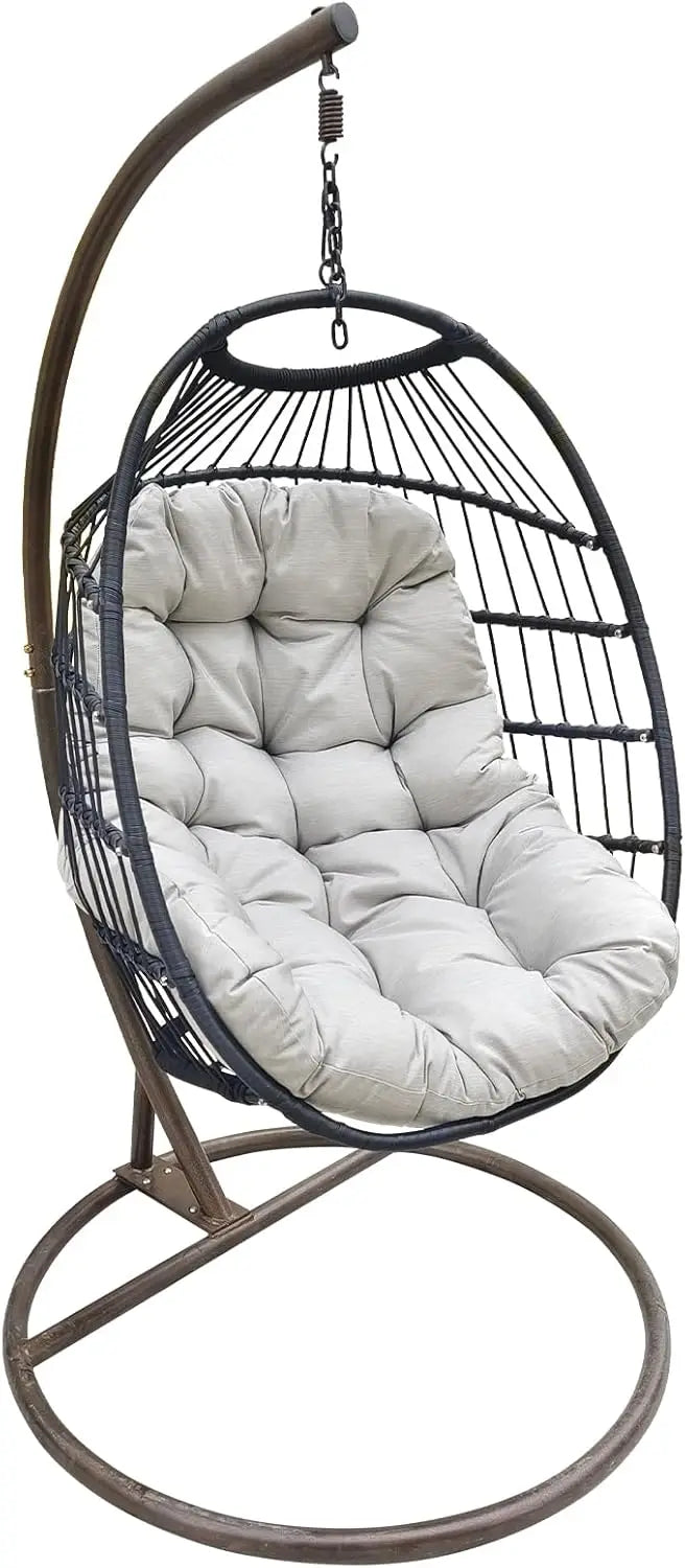 Hanging Egg Chair with Stand, Wicker Hammock Chair, Patio Swing, Foldable Basket, 350lbs Capacity for Indoor/Outdoor, Patio, Dec
