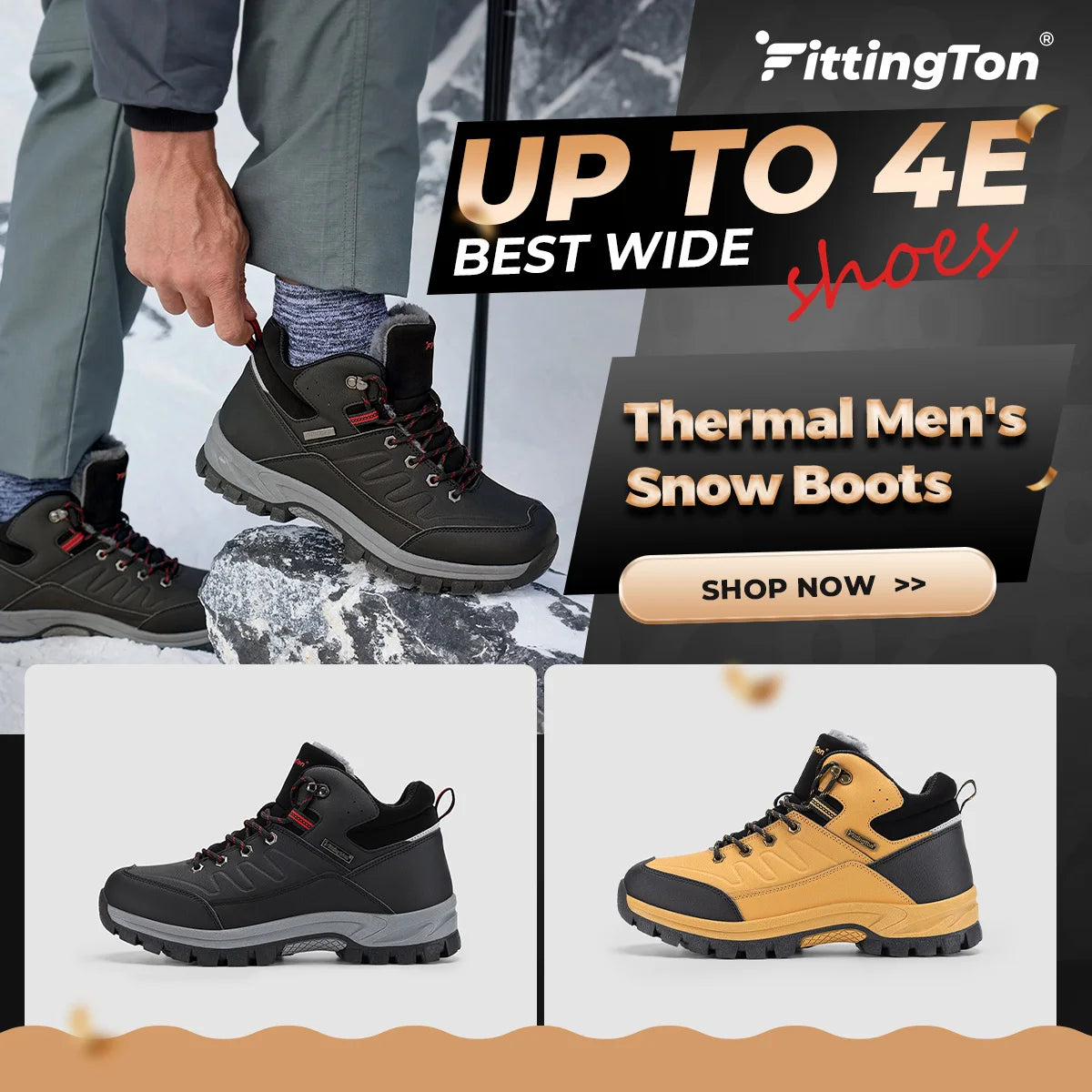 Wide Snow Boots Men'S Winter Boots -15℃ Thick Warm Anti-Slip Lightweight Comfortable Fur Lined Boots Outdoor Winter Shoes