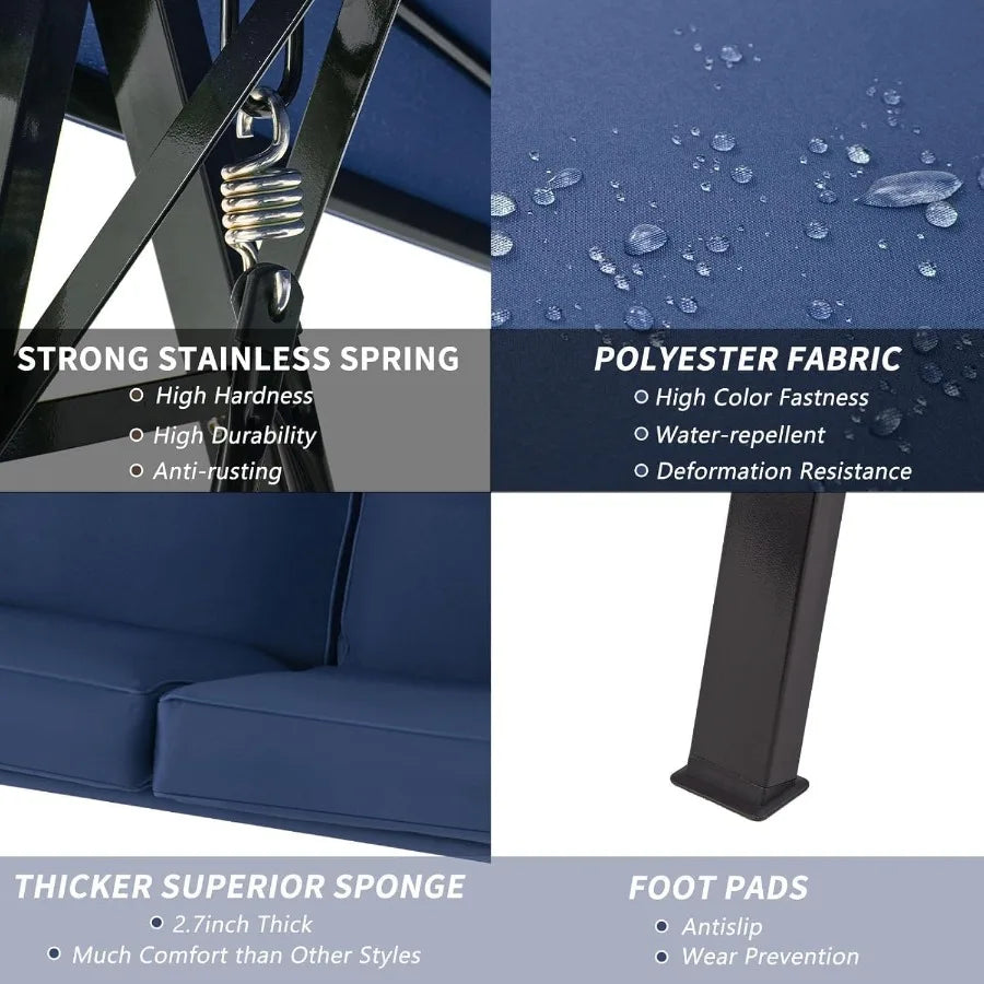 2Seat Outdoor Patio Swing Chair with Adjustable Canopy for Adults Portable Porch Swings with Removable Cushion Designed for Bac