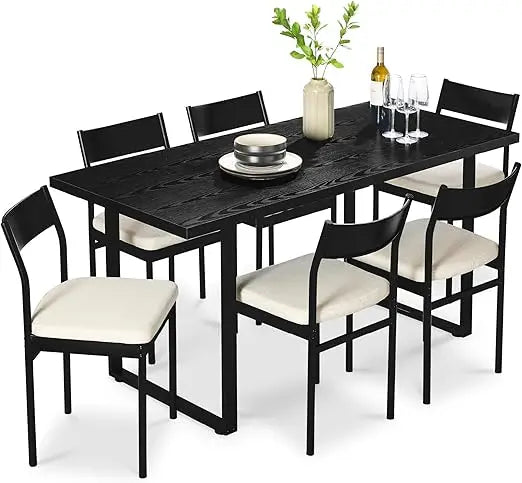 Best Choice Products 7-Piece Modern Dining Room Set, Kitchen Table Set, Dining Table w/ 6 Chairs, Upholstered Cushions, Solid Me