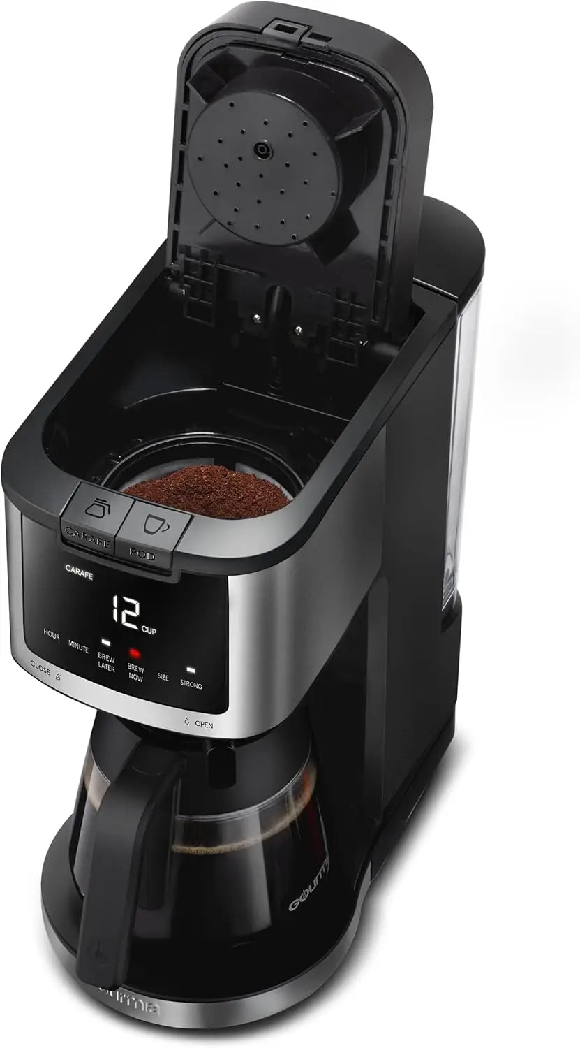 2-in-1 Single Serve Pod + 12-Cup Coffee Maker with Adjustable Up To 4-Hour Keep Warm