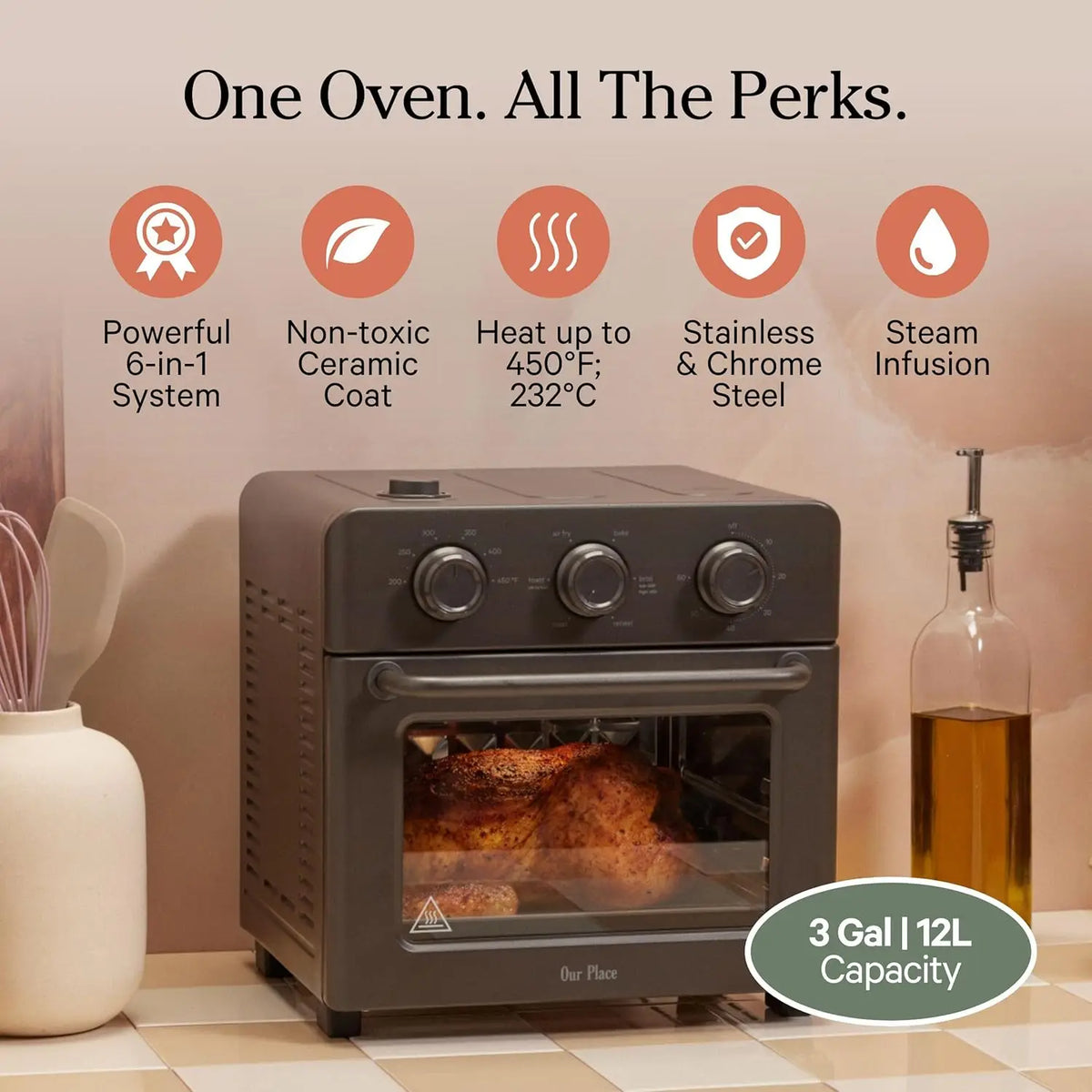6-in-1 Air Fryer Toaster Oven with Steam Infusion | Non-toxic, PFAS-Free Combo | Char
