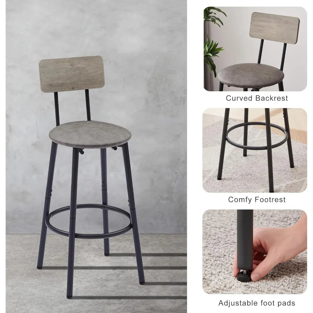 Counter Height 3-Piece Square Dining Set with PU Bar Stools and Backrests