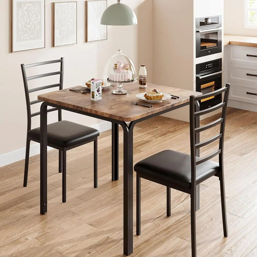 Modern Square Dining Table Set for 2, Small Space Kitchen Dinette, Vintage Breakfast Room Furniture