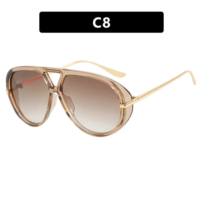 Fashion Punk Big Pilot Sunglasses New Women Luxury 2025 Oversized Double Bridge Hollow Black Yellow Glasses Ladies Metal Female