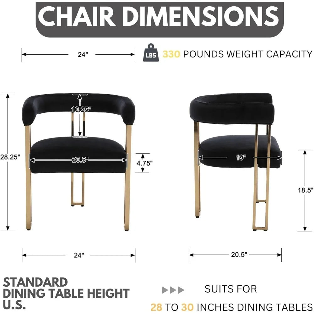 Dining Chairs Set of 6, Modern Black Barrel Chairs with Arms and Elegant Golden Legs