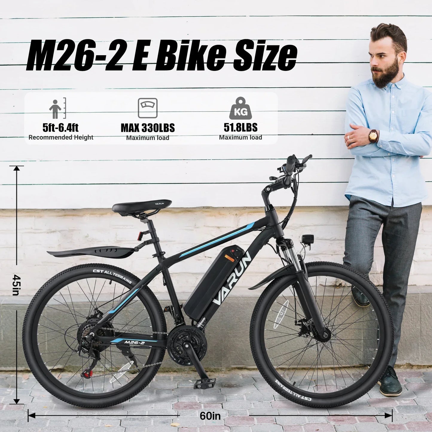 VARUN M26-2  250W Adult E-Mountain Bike 48V13AH Urban commuting Electric Bicycle 27.5" Fat Tire E Bike