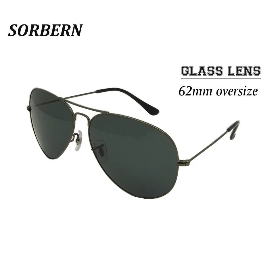 Sorbern 62MM Pilot Oversized Sunglasses Men Glass Lens Sun Glass for Man Google Eyewear Shades Men Glasses oculos masculino