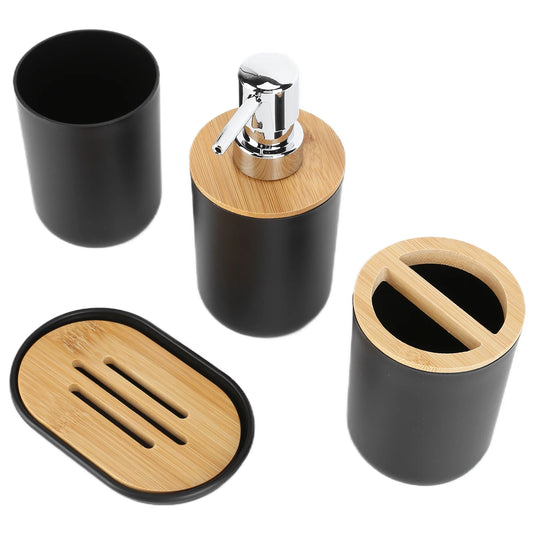 4Pcs Bathroom Accessory Set Bamboo Waterproof  Gift Toothbrush Cup Soap Box for Home Hotel