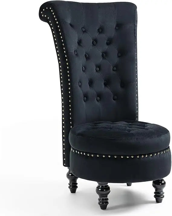 AVAWING High Back Throne Chair, Velvet Armless Royal Accent Chair w/Storage, Nailhead Trim & Rubberwood Legs for Living Room & B