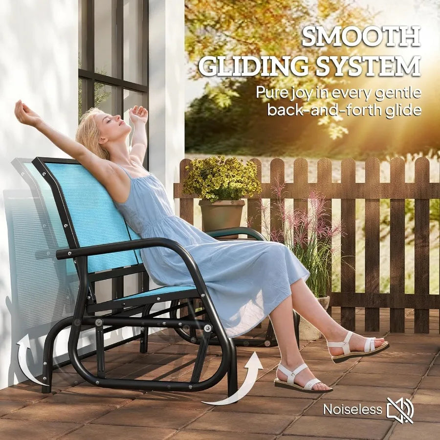 2Person Outdoor Glider Bench Patio Double Swing Rocking Chair Loveseat with Powder Coated Steel Frame for Backyard Garden Porch