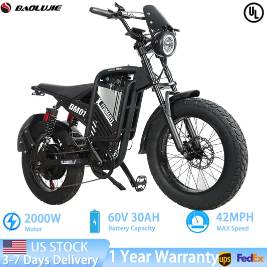 【1 Year Warranty】BAOLUJIE DM01 Moto Electric Bicycle 60V 30AH Battery 42 MPH Electric Bike E-Bike Adult for Electric Motorcycle