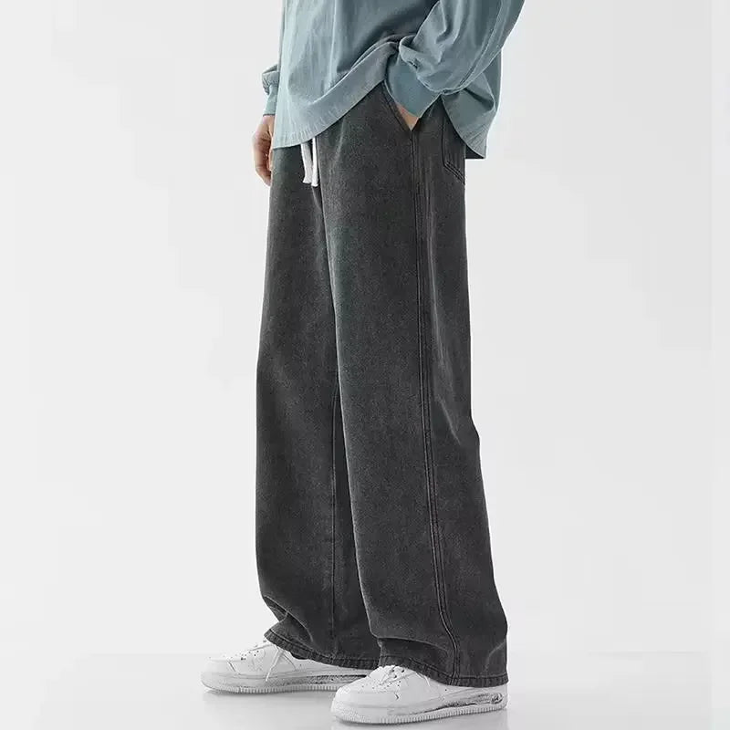2022 New Streetwear Loose Jeans Men Korean Style Fashion Loose Straight Wide Leg Pants Men's Brand Clothing Black Light Blue
