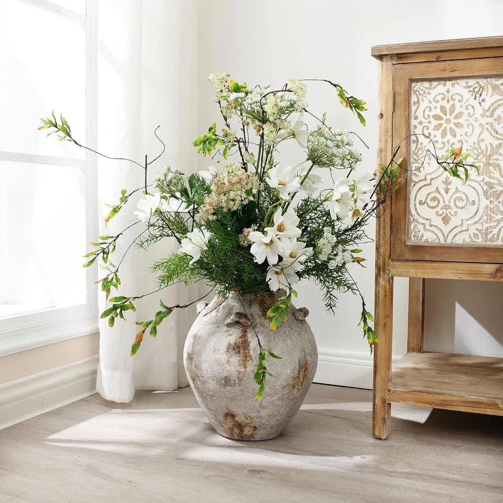 Ceramic Flower Vase12'' Mottled Brown and White Vase for Living Room Decor Jug Terracotta Vases with Handles Home Décor Accents