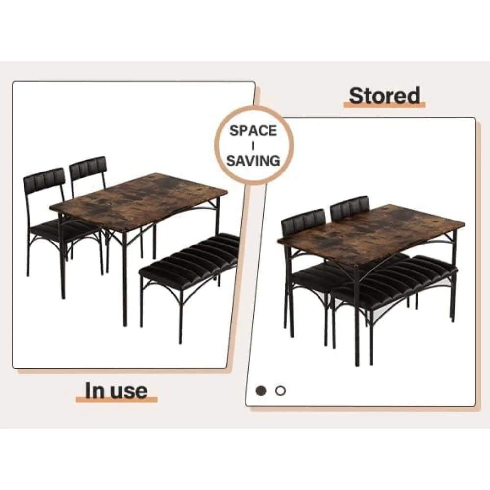 WINNER Dining Table Set for 4, Kitchen Table with Upholstered Bench and 2 Chairs, Dining Room Table Set for Small Space