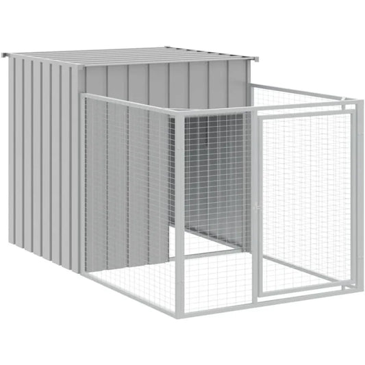Light Gray Galvanized Steel Dog House with Run Multiuse Outdoor Pet Kennel Featuring Protective Roof Design and Easy Access Doo